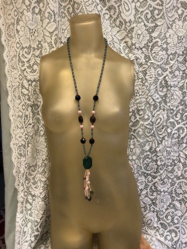 Gemstone glass beaded tassel - gemstone,